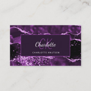 Lila agg rosa marble glitter monogram visitkort