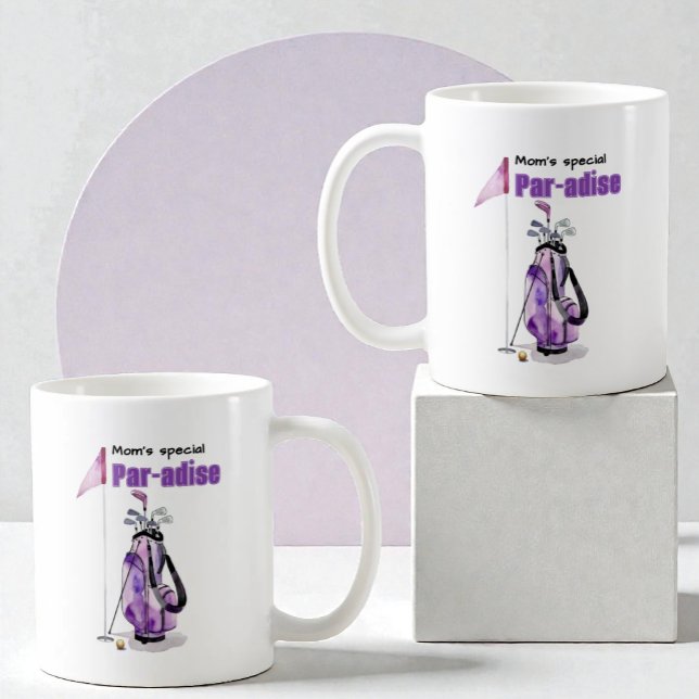 Lila akrylfärg golfväska, flagga & boll  kaffemugg (Template text coffee mug design with golf bag, flag and ball watercolor art. )