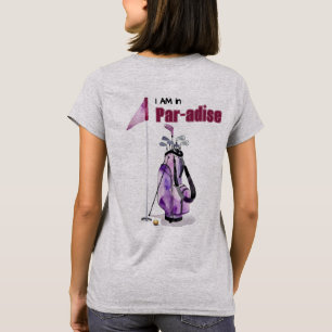 Lila akrylmålade golfväska, flagga & boll t shirt