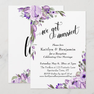 Lila akvarell blommig Vi gifte oss typografi Inbjudningar