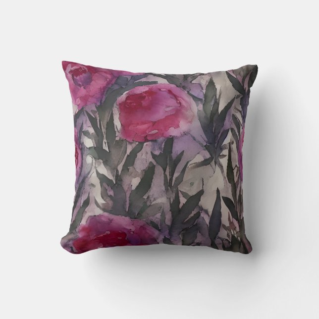 Lila akvarell gotisk blomster kudde (Framsida)