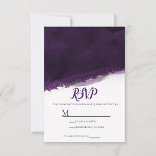 Lila akvarell guld modern chic bröllop RSVP OSA Kort