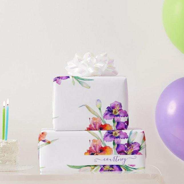 Lila akvarell Iris personligt omslagspapper Presentpapper (Festgåvor)