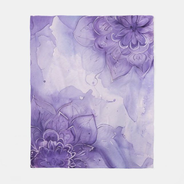 Lila akvarell mandala blomster fleecefilt (Framsidan)