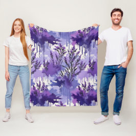 Lila akvarell med blommor fleecefilt
