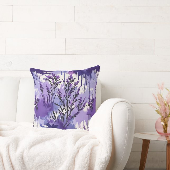 Lila akvarell med blommor kudde (Soffa)