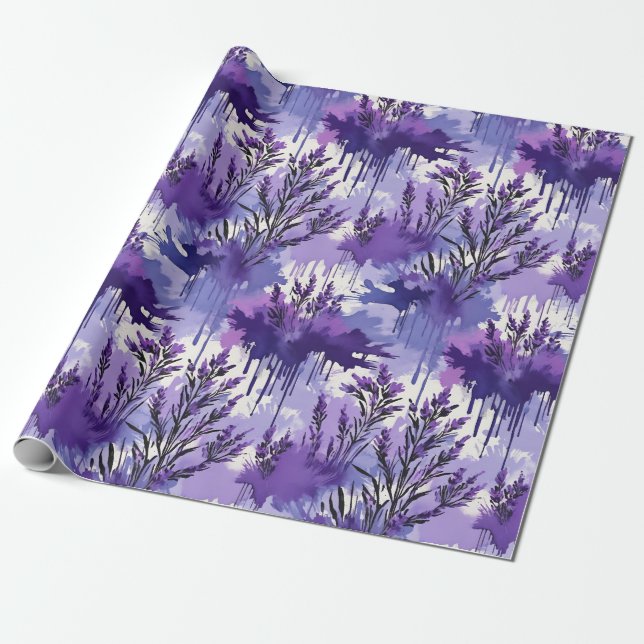 Lila akvarell med blommor presentpapper (Utrullad)