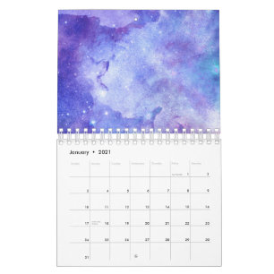 Lila akvarell stjärnhimmel rymdälskare galax kalender