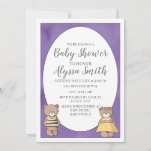 Lila akvarell Teddybjörnar Baby Shower Inbjudningar