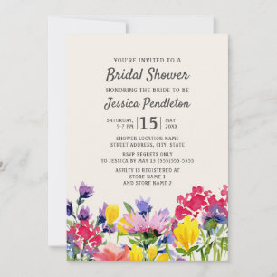 Lila akvarell vilda blommor blommande bröllopsdusc inbjudningar