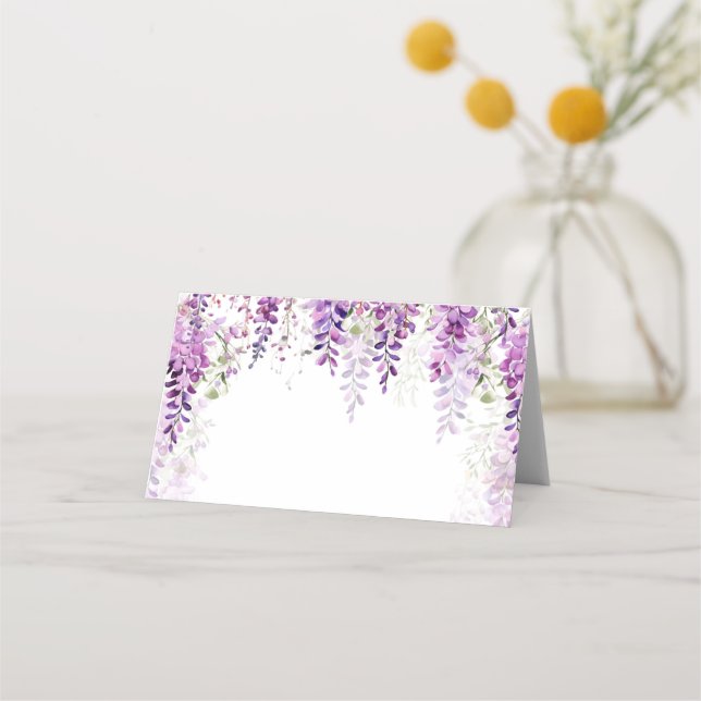 Lila akvarell Wisteria Bröllopsdusch Placeringskort (Framsida)