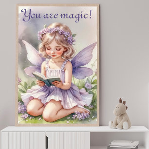 Lila akvarellälva Du är magisk! Citat Poster