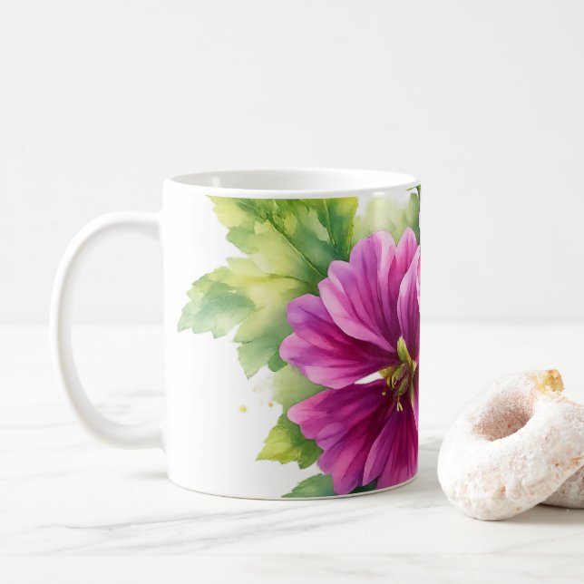 Lila akvarellblomma illustration  kaffemugg (Med munk)