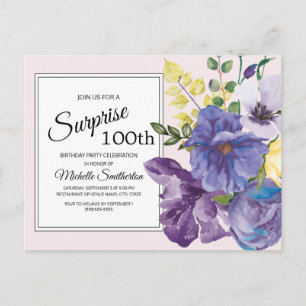 Lila akvarellblomma på rosa 100-årsfirande vykort