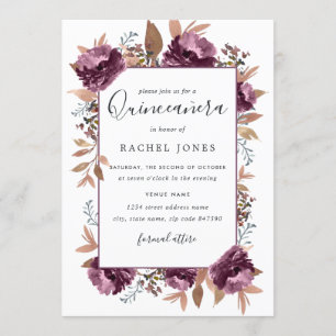 Lila akvarellblomma Quinceanera-inbjudan Inbjudningar