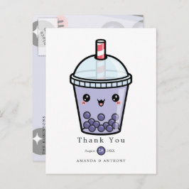 Lila akvarellblommig bröllop tack-kort vykort