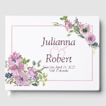 Lila akvarellblommig bröllopsgästbok