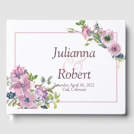 Lila akvarellblommig bröllopsgästbok gästböcker