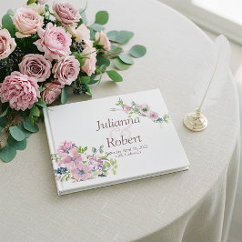 Lila akvarellblommig bröllopsgästbok gästböcker