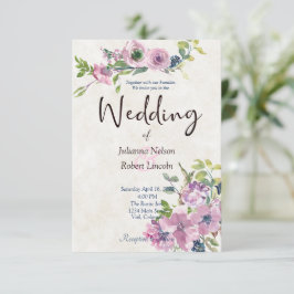 Lila akvarellblommig bröllopsinbjudan inbjudningar