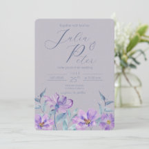 Lila akvarellblommig bröllopsinbjudan