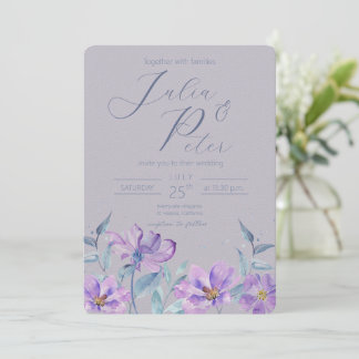 Lila akvarellblommig bröllopsinbjudan inbjudningar