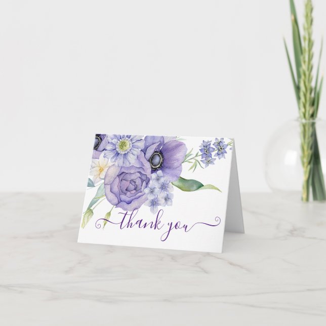 Lila akvarellblommig tackkort (Framsida)