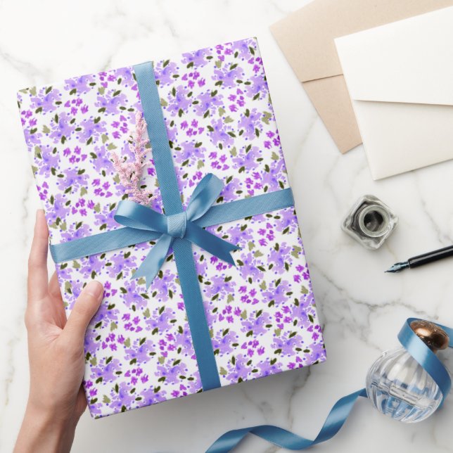 Lila akvarellblommig trädgårdspresentpapper presentpapper (Gifting)