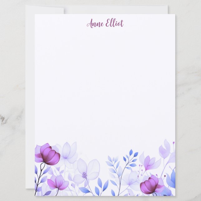 Lila akvarellblommor brevpapper (Framsida)