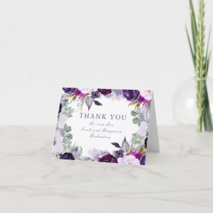 Lila akvarellblommor Bröllop tackkort