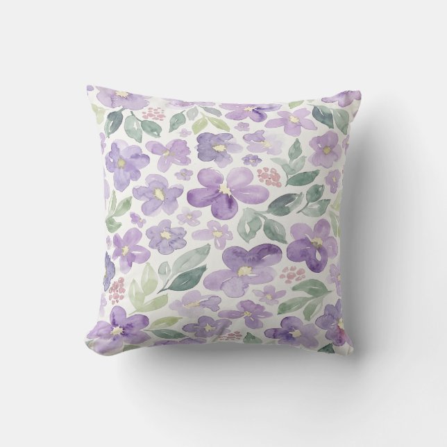 Lila akvarellblommor kudde (Framsida)