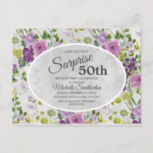 Lila akvarellblommor och blad 50-årsfirande vykort