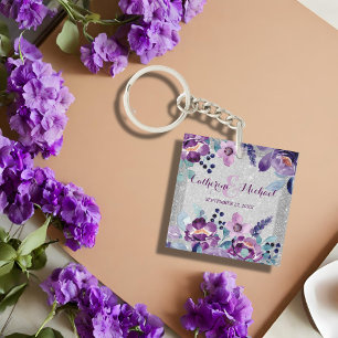 Lila akvarellblommor & silverglitter bröllop