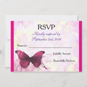 Lila akvarellfjäril på rosa RSVP Inbjudningar