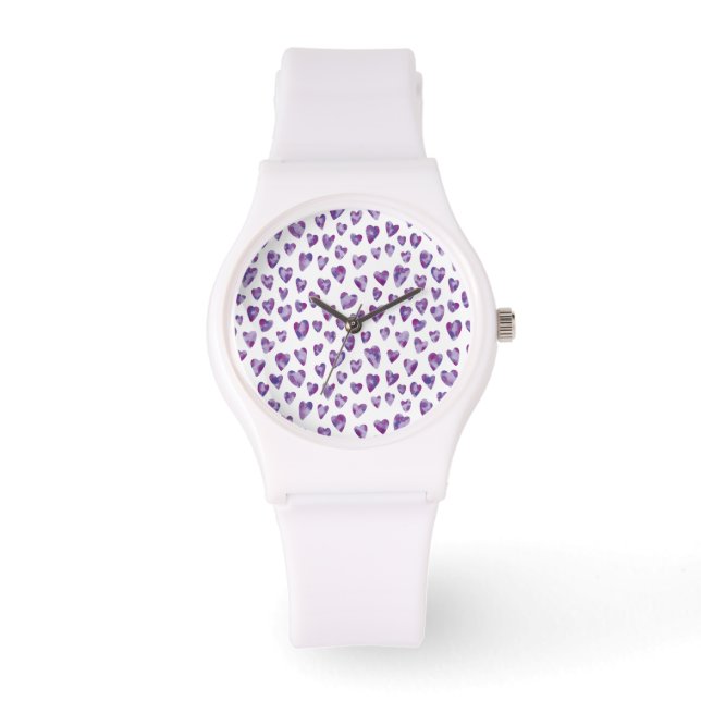 Lila akvarellhjärta armbandsur (Framsida)