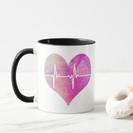 Lila akvarellhjärta EKG Mugg