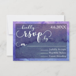 Lila akvarellmandala med vit typografi RSVP OSA Kort