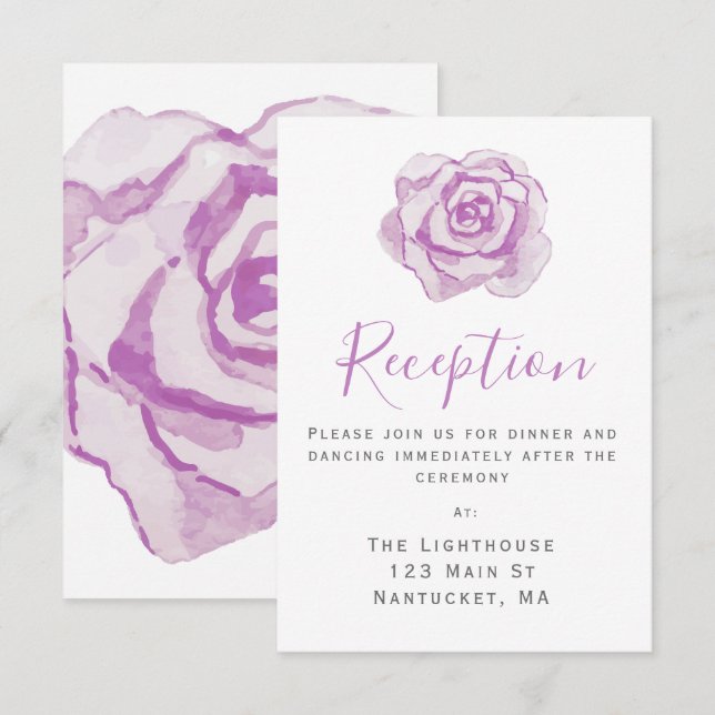 Lila akvarellros | Bröllagsreceptionskort Inbjudningar (Fram/baksida)