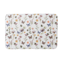 Lila akvatell vildblomma fjäril & bin