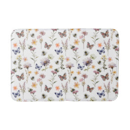 Lila akvatell vildblomma fjäril & bin badrumsmatta