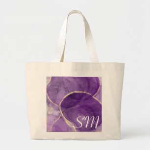 Lila Alcohol Bläck Art med Guld Tote Bag Jumbo Tygkasse