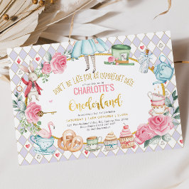 Lila Alice i Wonderland 1:a födelsedagen Mad Tea Inbjudningar
