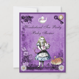 Lila Alice i Wonderland Tea Party Baby Shower Inbjudningar