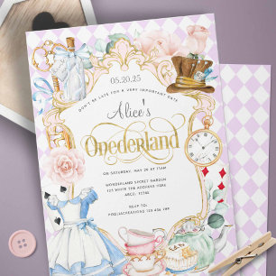 Lila Alice wonderland tea party-mad hather Inbjudningar