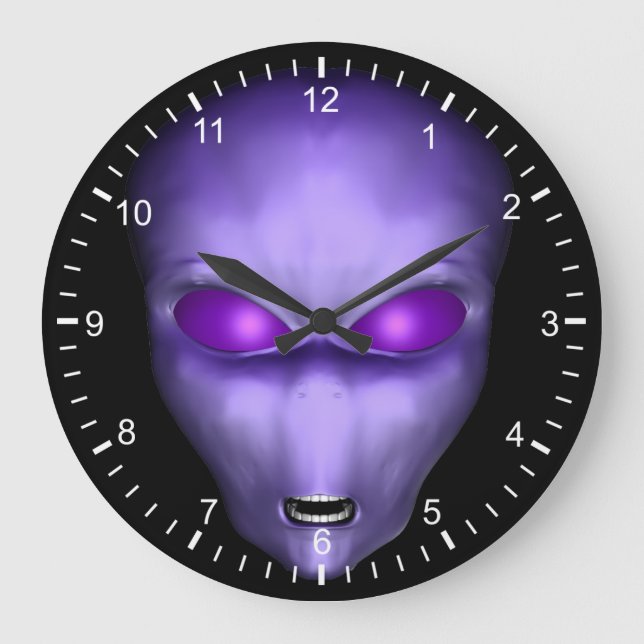 Lila Alien Ansikte Stor Klocka (Framsida)