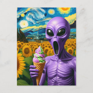 Lila Alien Ice Cream Screaming Vykort