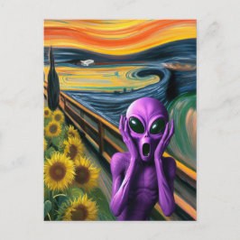 Lila Alien Screaming Vykort