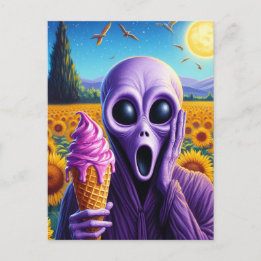 Lila Alien Screams in Van Gogh Sunblomma Fält Vykort