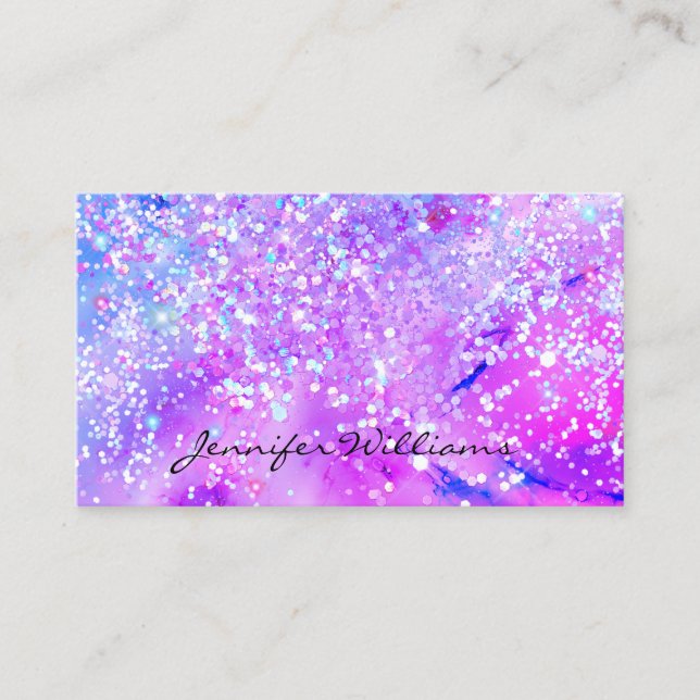 Lila Alkohol Bläck Holografisk Elegant Glitter Visitkort (Framsida)