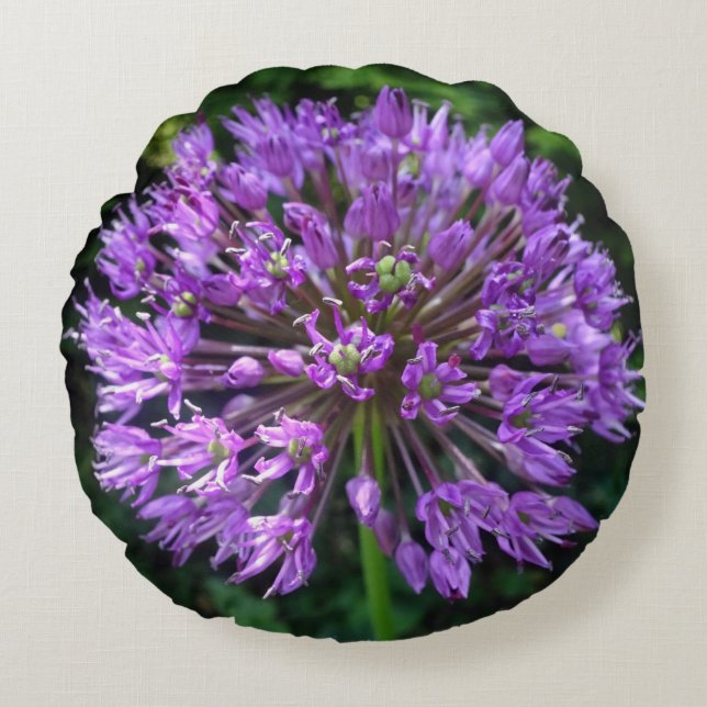 Lila Allium Close Round Pillow Rund Kudde (Framsidan)